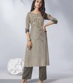 Grey Embroidered Viscose Ethnic Kurtis