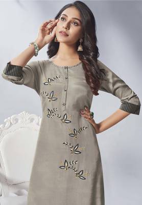 Grey Embroidered Viscose Ethnic Kurtis 2