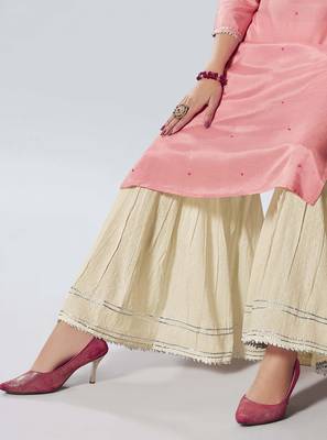 Baby Pink Embroidered Viscose Ethnic Kurtis 3
