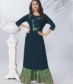 Navy Blue Embroidered Viscose Ethnic Kurtis