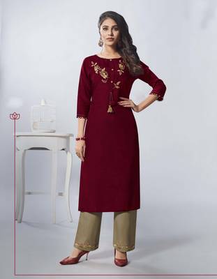 Maroon Embroidered Viscose Ethnic Kurtis 1