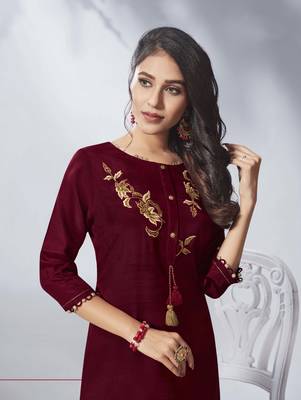 Maroon Embroidered Viscose Ethnic Kurtis 2