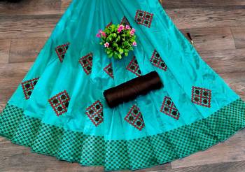 Womens Turquoise Embroidered Silk Blend Saree With Blouse 1