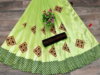 Women Green Embroidered Silk Blend Saree With Blouse 1