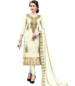 Cream embroidered cotton salwar