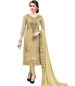 Beige Embroidered Cotton Salwar