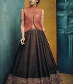 Brown embroidered silk semi stitched lehenga