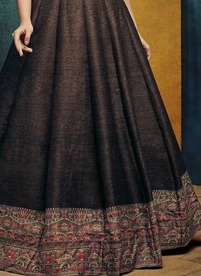 Brown embroidered silk semi stitched lehenga 3