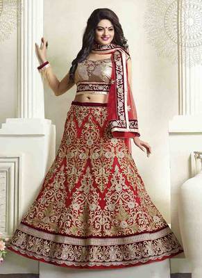 Maroon embroidered net semi stitched lehenga 1