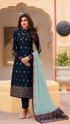 Blue embroidered faux georgette salwar 1