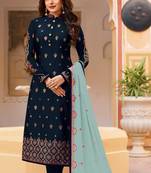 Blue embroidered faux georgette salwar