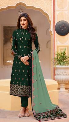 Green embroidered faux georgette salwar 1
