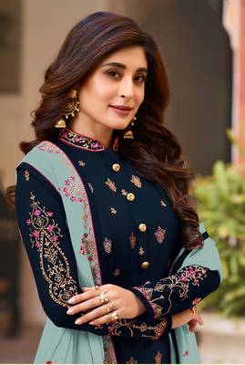 Blue embroidered faux georgette salwar 2
