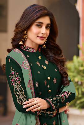Green embroidered faux georgette salwar 2