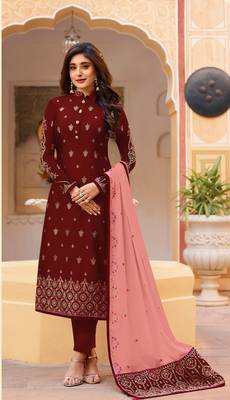 Maroon embroidered faux georgette salwar 1