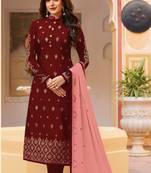 Maroon embroidered faux georgette salwar