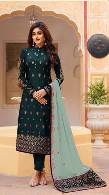 Dark-teal embroidered faux georgette salwar 1