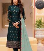 Dark-teal embroidered faux georgette salwar