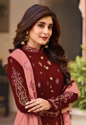 Maroon embroidered faux georgette salwar 2