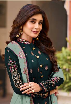 Dark-teal embroidered faux georgette salwar 2