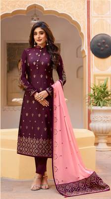 Purple embroidered faux georgette salwar 1