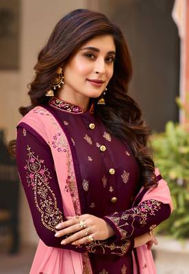Purple embroidered faux georgette salwar 2