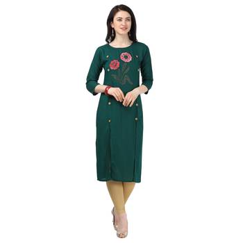 Dark-green plain rayon party-wear-kurtis 1