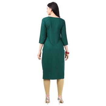 Dark-green plain rayon party-wear-kurtis 2