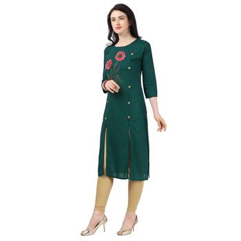 Dark-green plain rayon party-wear-kurtis 3