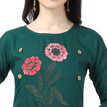 Dark-green plain rayon party-wear-kurtis 4