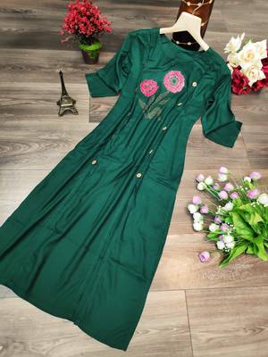 Dark-green plain rayon party-wear-kurtis 5