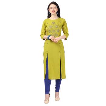 Parrot-green plain rayon party-wear-kurtis 1