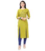 Parrot-green plain rayon party-wear-kurtis