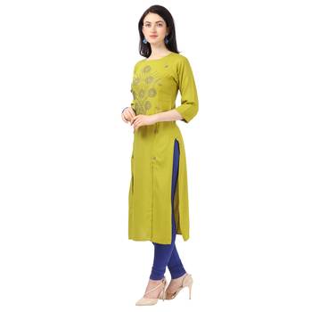 Parrot-green plain rayon party-wear-kurtis 3