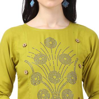 Parrot-green plain rayon party-wear-kurtis 4