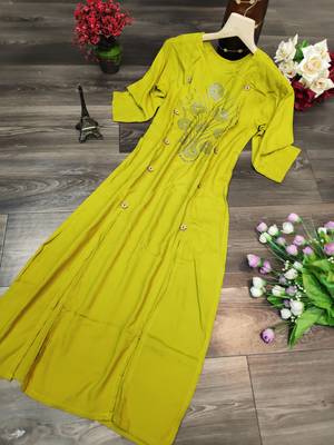 Parrot-green plain rayon party-wear-kurtis 5