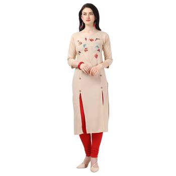 Cream plain rayon party-wear-kurtis 1