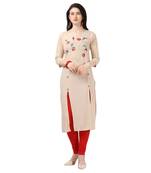 Cream plain rayon party-wear-kurtis