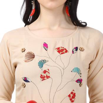 Cream plain rayon party-wear-kurtis 4