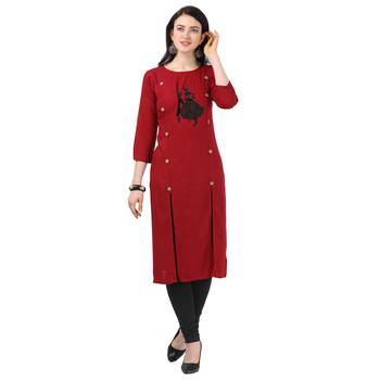 Dark-maroon plain rayon party-wear-kurtis 1