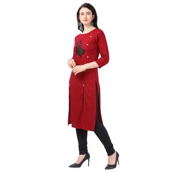 Dark-maroon plain rayon party-wear-kurtis 3
