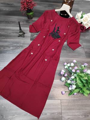 Dark-maroon plain rayon party-wear-kurtis 5