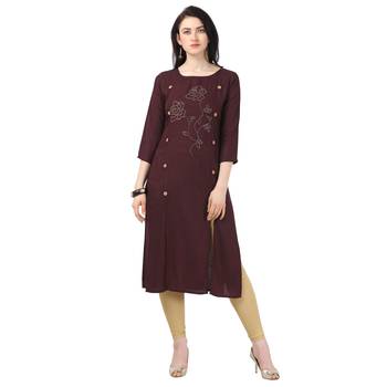Wine plain rayon party-wear-kurtis 1