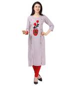 Silver plain rayon party-wear-kurtis