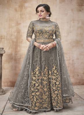 Grey embroidered net salwar 1