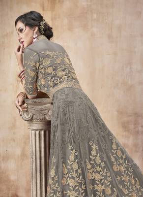 Grey embroidered net salwar 2
