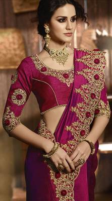 Purple embroidered polyester saree with blouse 2