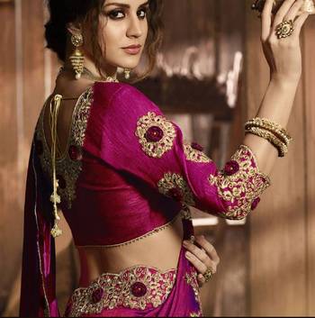 Purple embroidered polyester saree with blouse 3