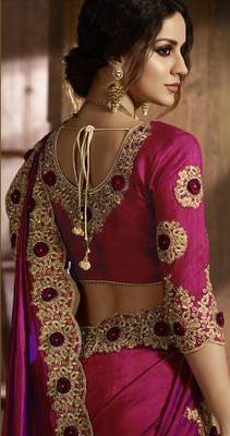 Purple embroidered polyester saree with blouse 4