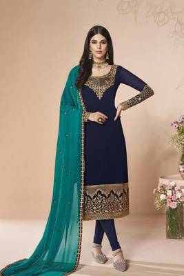 Navy Blue Embroidered Faux Georgette Salwar 1